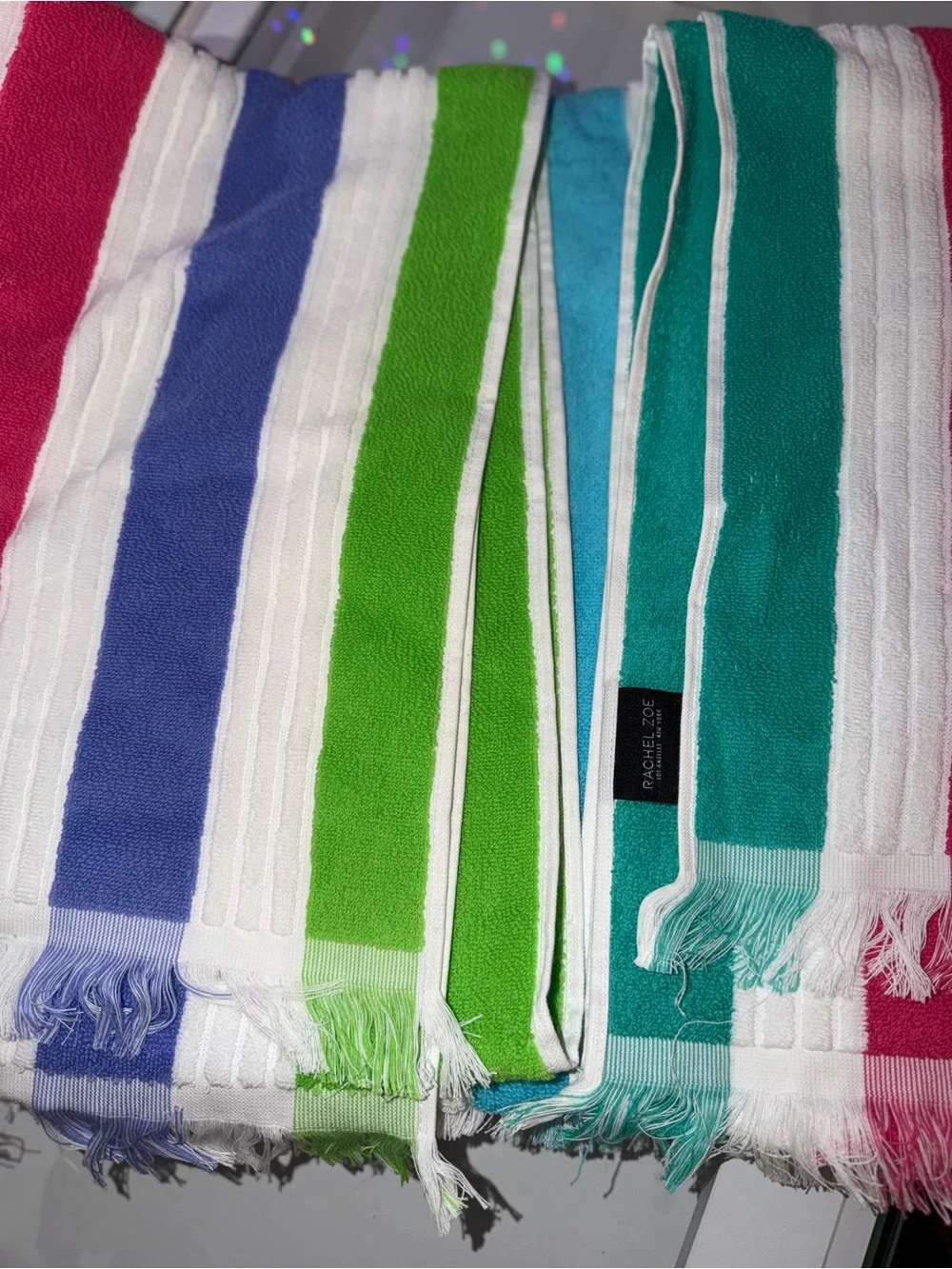 Rachel Zoe Rainbow Stripes Fringed Oversized Beach Pool Resort Vacation Towel